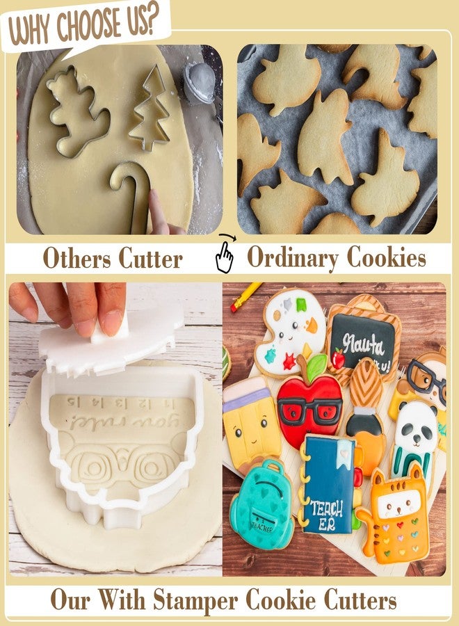 Flycalf Back to School Cookie Cutter Bag Teacher Appreciation 3.5" with Plunger Stamper Kitchen Gifts Vacation 3D PLA Baking Sugar Craft DIY Mold Decorating Tools - Image 2