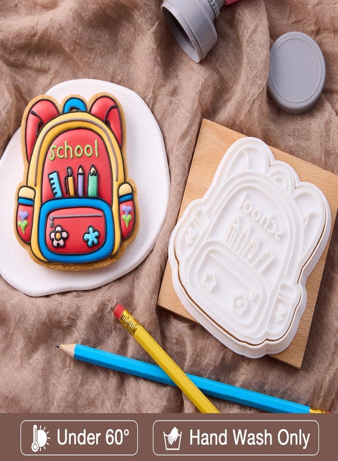 Flycalf Back to School Cookie Cutter Bag Teacher Appreciation 3.5" with Plunger Stamper Kitchen Gifts Vacation 3D PLA Baking Sugar Craft DIY Mold Decorating Tools - Image 4