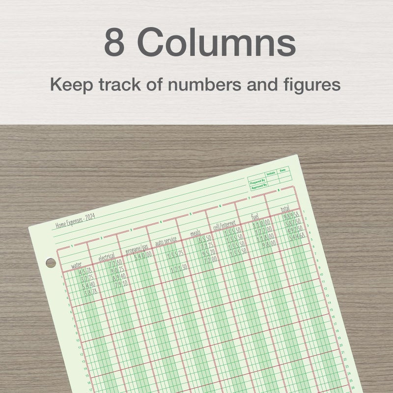 Adams Columnar Analysis Pad, 8 Column Ledger, 8.5" x 11", 100 Pages (50 Sheets), Green, 3 Hole Punch, for Accounting, Bookkeeping & Data (ACP85118) - Image 4