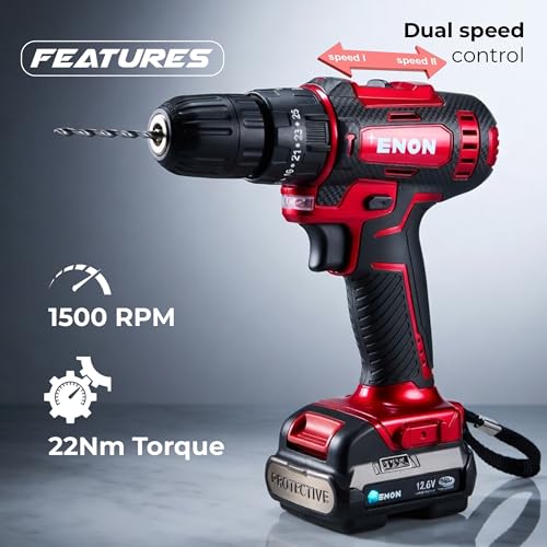 Enon 12.6V Cordless Impact Drill for Home Use, 82 Pcs Drill Kit, 2x1.5Ah Batteries,1500RPM, 22NM Torque, 25 Level Torque, Keyless Chuck 10mm, 2 Speed Modes 3 Functions, Magnetic Base (XE-CD1610) - Image 2