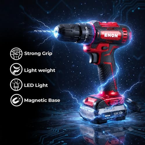 Enon 12.6V Cordless Impact Drill for Home Use, 82 Pcs Drill Kit, 2x1.5Ah Batteries,1500RPM, 22NM Torque, 25 Level Torque, Keyless Chuck 10mm, 2 Speed Modes 3 Functions, Magnetic Base (XE-CD1610) - Image 3