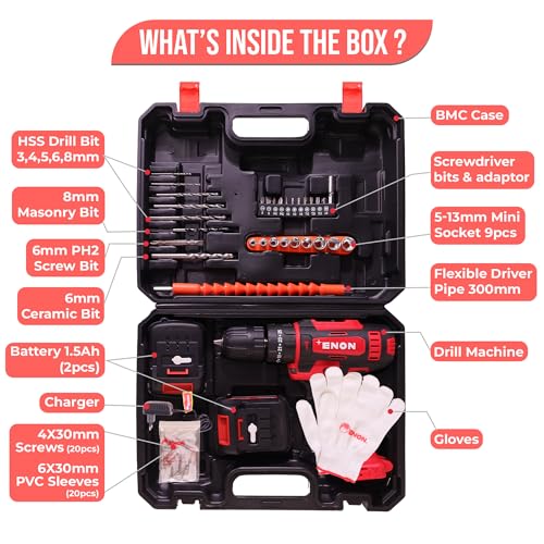 Enon 12.6V Cordless Impact Drill for Home Use, 82 Pcs Drill Kit, 2x1.5Ah Batteries,1500RPM, 22NM Torque, 25 Level Torque, Keyless Chuck 10mm, 2 Speed Modes 3 Functions, Magnetic Base (XE-CD1610) - Image 4