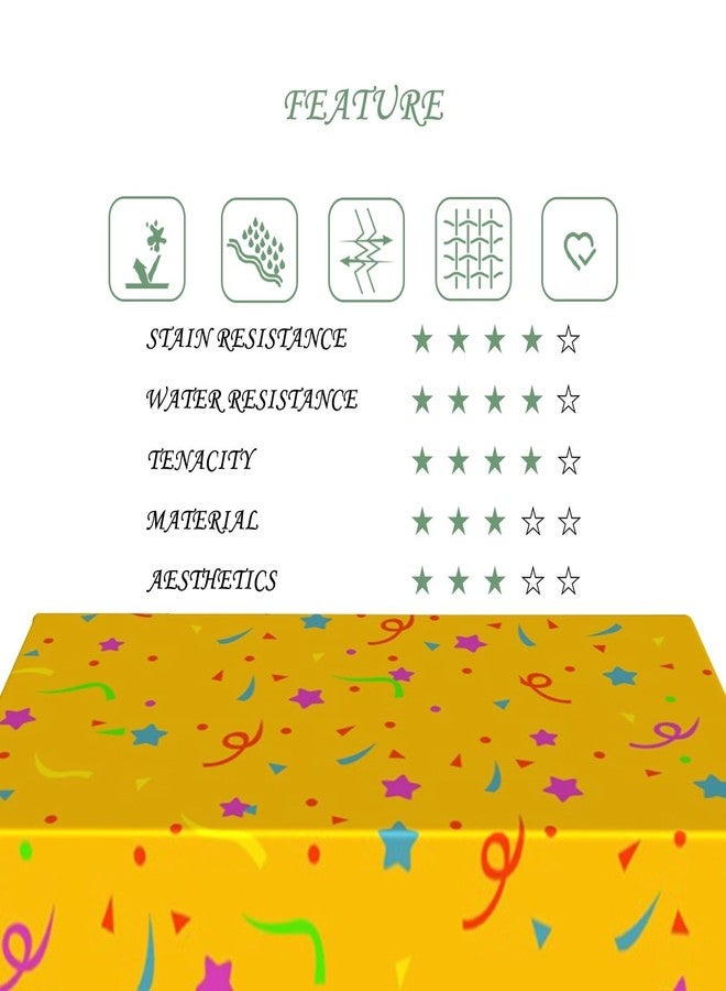 ggaimwf مفرش طاولة مستطيل للحفلات من ggaimwf، مقاس 52 × 70 بوصة، مزين بنجوم ملونة وشرائط كونفيتي ونقاط بولكا صفراء، قابل للغسل، غطاء طاولة متين مناسب لأعياد الميلاد والمهرجانات وحفلات الزفاف والمناسبات الاحتفالية. - Image 5