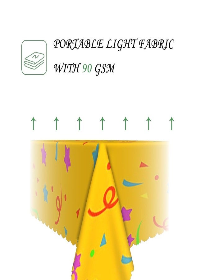 ggaimwf مفرش طاولة مستطيل للحفلات من ggaimwf، مقاس 52 × 70 بوصة، مزين بنجوم ملونة وشرائط كونفيتي ونقاط بولكا صفراء، قابل للغسل، غطاء طاولة متين مناسب لأعياد الميلاد والمهرجانات وحفلات الزفاف والمناسبات الاحتفالية. - Image 3