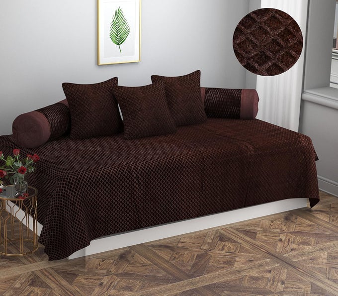 VELVET CHECKED GRACE DIWAN COVER SET 123 BROWN