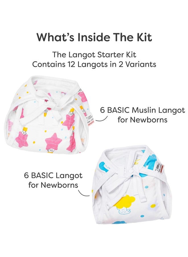 SuperBottoms BASIC Langot Starter Kit 6 Muslin & 6 Cotton Langots for new born 0-6 months Washable & Reusable new born baby essentials | Cotton & Muslin Nappies Pack of 12 - Image 2