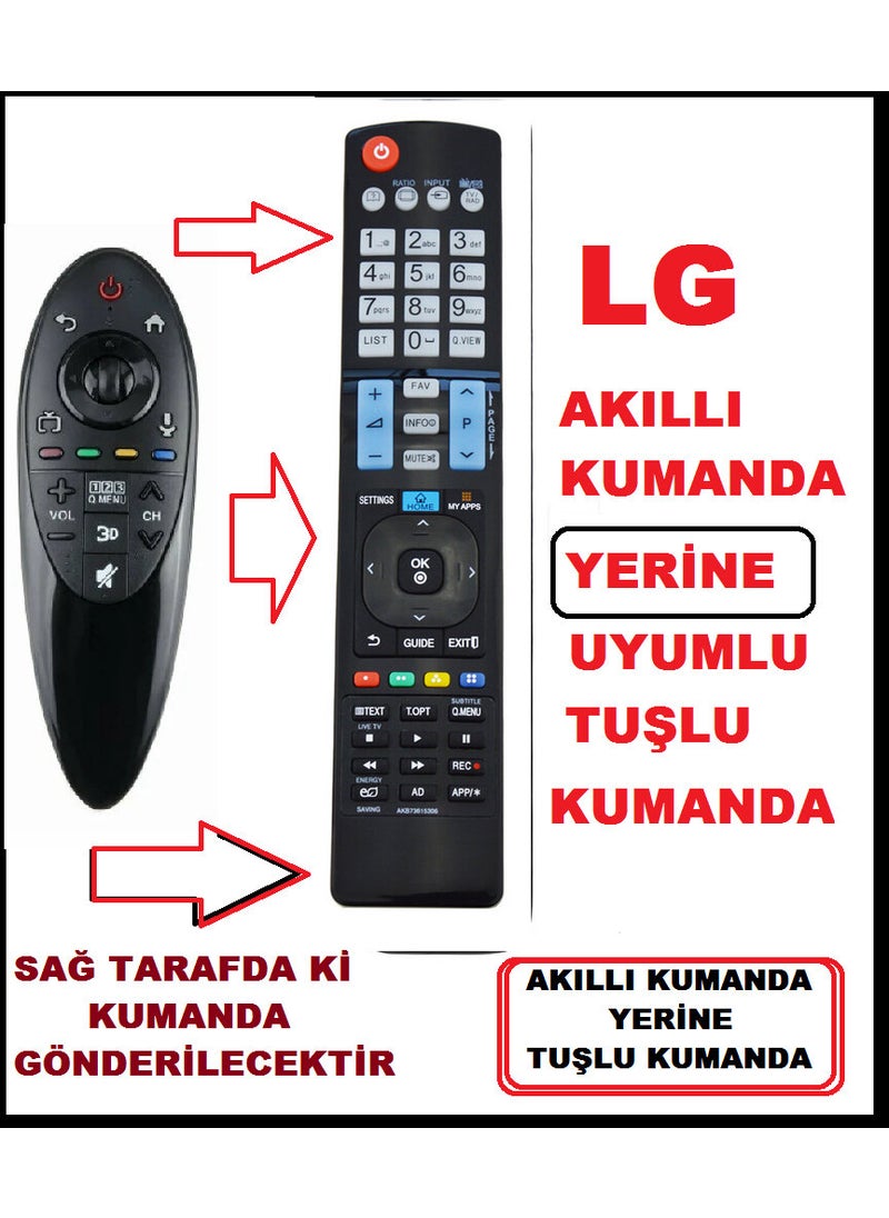Ata Elektronik - Lg AN-MR500 Magic Remote Control with Button Model - Fully Compatible with all Lg Magic Remote Models - Smart Button Model - Smart LCD LED TV Television Remote 930 + 2 Batteries - Image 1