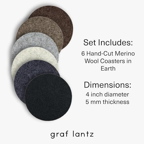 Graf Lantz - Bierfilzl Merino Wool Round Coasters Set of 6 - Earth (4" Circles) - Absorbs 30% of Weight - German Wool - Heat Resistant, Sustainable, & Reusable - Home Decor & Coffee Table Decor - Image 4