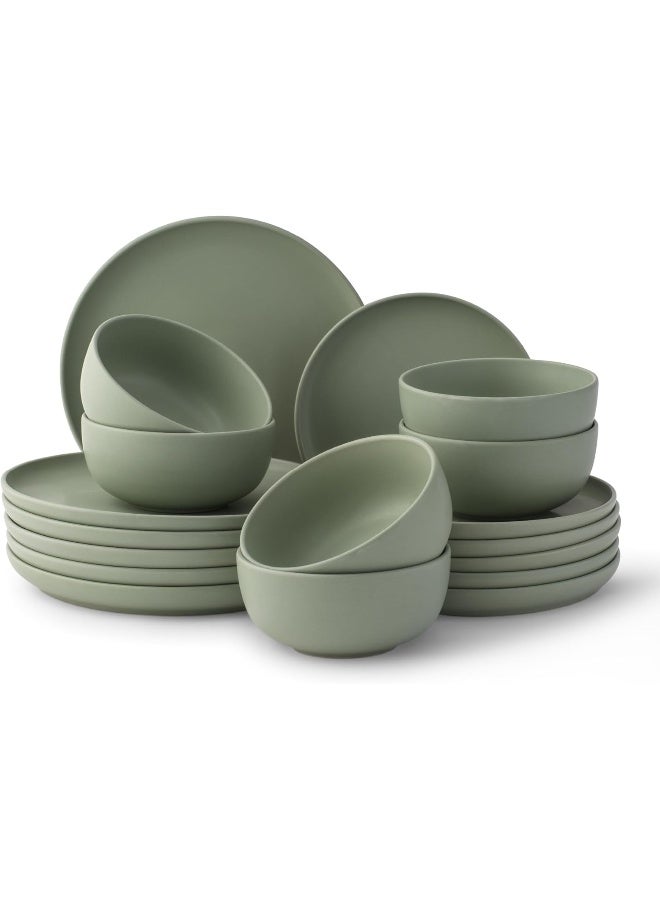 JoyJolt Mesa Stoneware Dinnerware Set 18Piece Plates and Bowls Sets Includes Dinner Plates Salad Plates and Cereal and Soup Bowls Modern Farmhouse Matte Sage Green Dish Set for 6 - Image 1