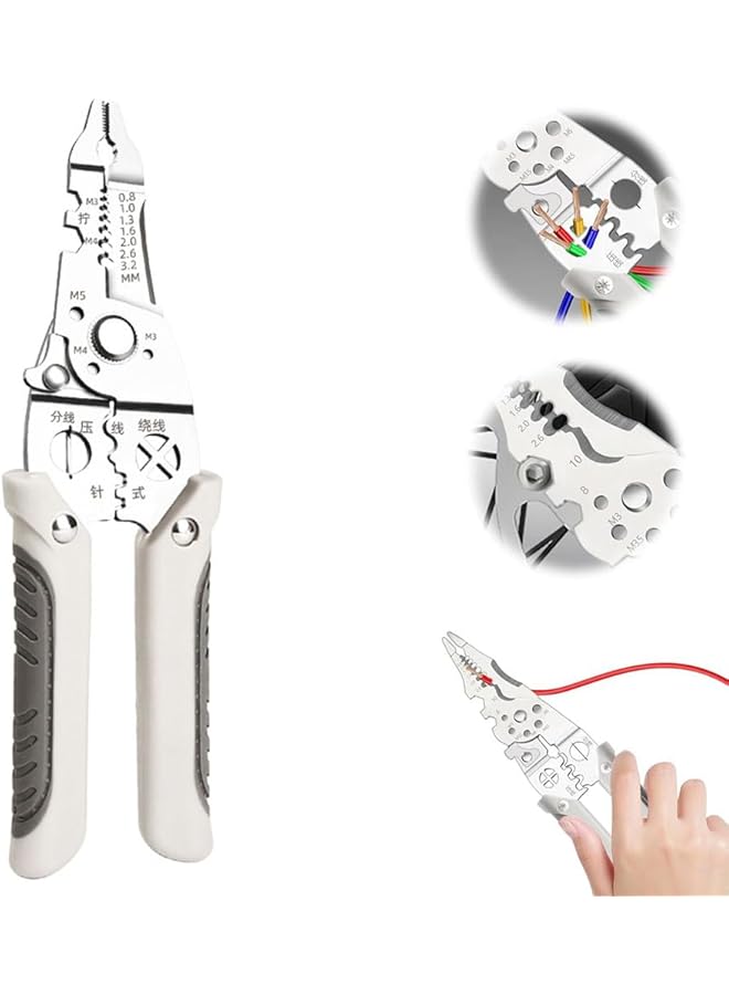 promass Multifunctional Wire Stripper Crimper Cable Cutter Pliers,Professional Electrical Wire Stripping Tool, Multipurpose Wire Stripper for Electrical Cable Cutting,Silver - Image 1
