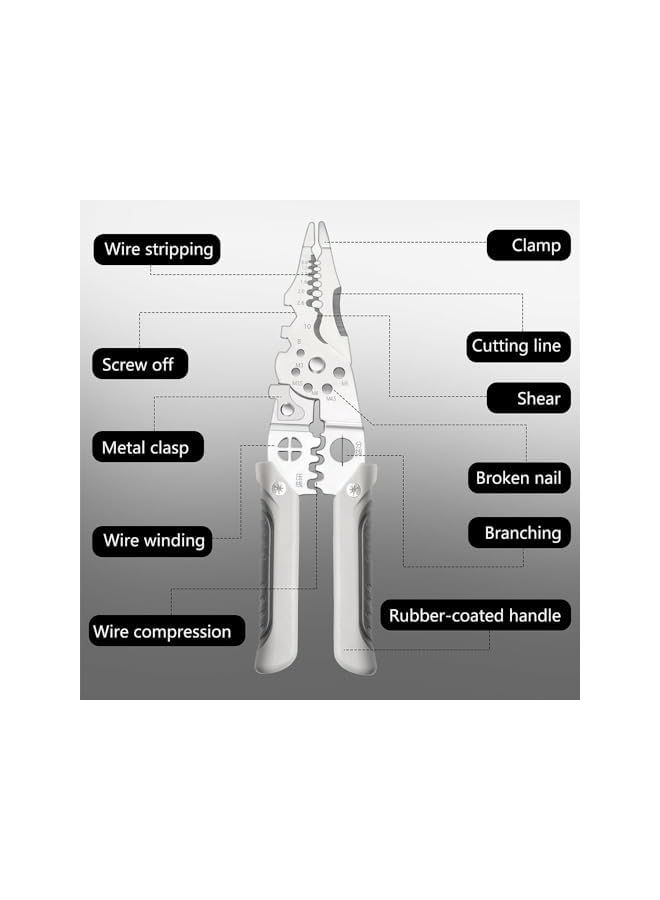 promass Multifunctional Wire Stripper Crimper Cable Cutter Pliers,Professional Electrical Wire Stripping Tool, Multipurpose Wire Stripper for Electrical Cable Cutting,Silver - Image 3