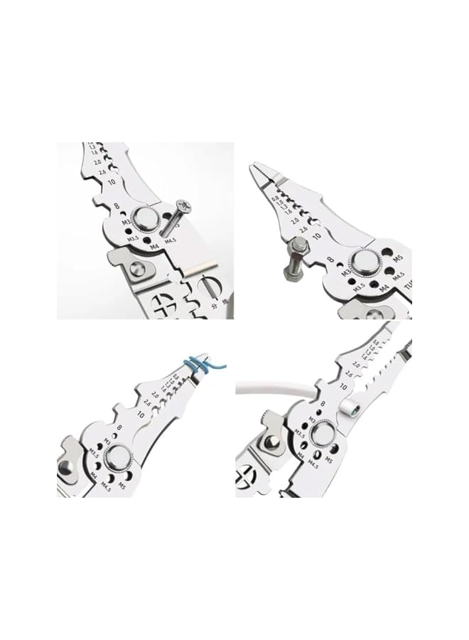 promass Multifunctional Wire Stripper Crimper Cable Cutter Pliers,Professional Electrical Wire Stripping Tool, Multipurpose Wire Stripper for Electrical Cable Cutting,Silver - Image 4