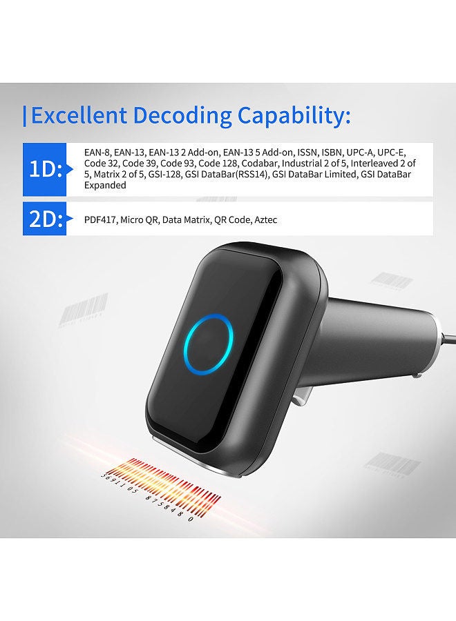 High Speed Barcode Scanner 1D/2D/QR Code Scanner 2.4G Wireless & USB Wired Bar Code Reader with Multi-Functional Base Compatible with Windows Android Linux Mac