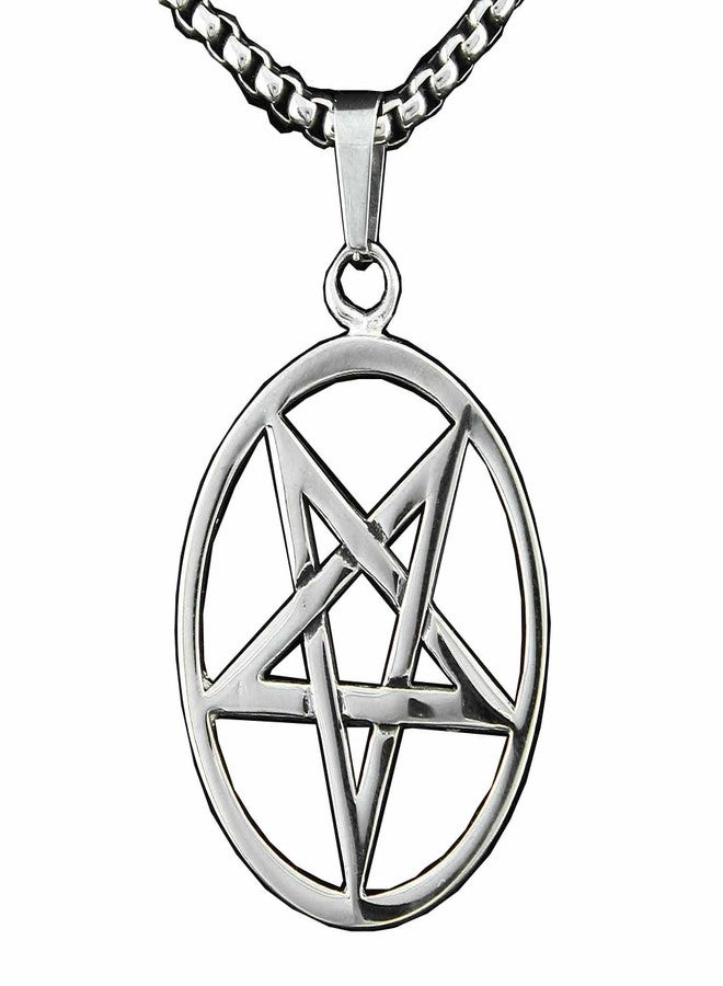 vogueteen Pagan Wicca Inverted Star Pentagram Pendant Men's 316L Stainless Steel Necklace - Image 1