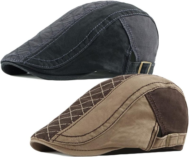Qunson 2 Pack Men's Cotton Flat Cap Ivy Gatsby Newsboy Hat - Image 1