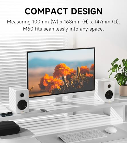 Edifier M60 Multimedia Speaker Bluetooth 5.3, 66W RMS, Hi-Res Audio & Hi-Res Wireless Audio, LDAC,3" Mid Bass & 1" Tweeter, USB-C & Aux Inputs, Compact Desktop Speaker - White - Image 2