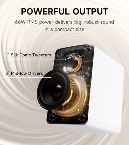 Edifier M60 Multimedia Speaker Bluetooth 5.3, 66W RMS, Hi-Res Audio & Hi-Res Wireless Audio, LDAC,3" Mid Bass & 1" Tweeter, USB-C & Aux Inputs, Compact Desktop Speaker - White - Image 3