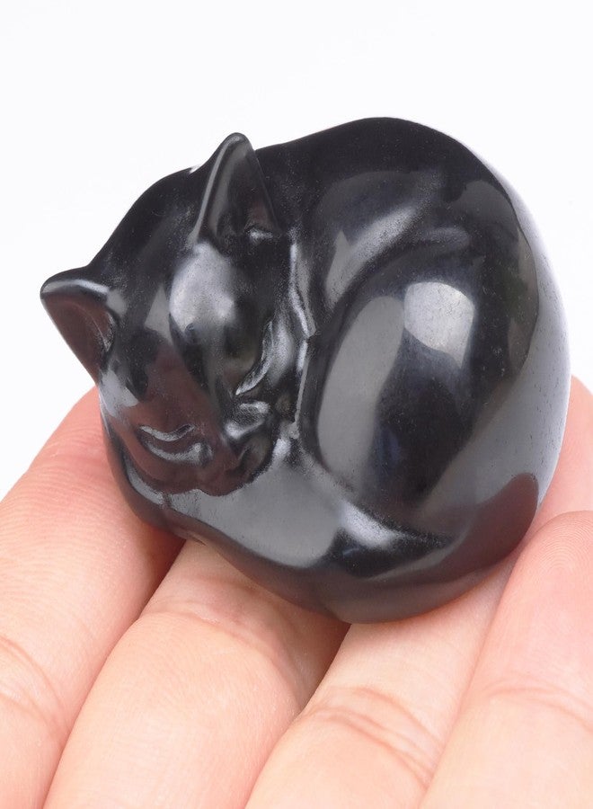Ytbeoxk Cat Crystal Statue cat Sleeping Decor Healing Crystal Cute Kitten Figurines (Black Glossy Obsidian) - Image 3