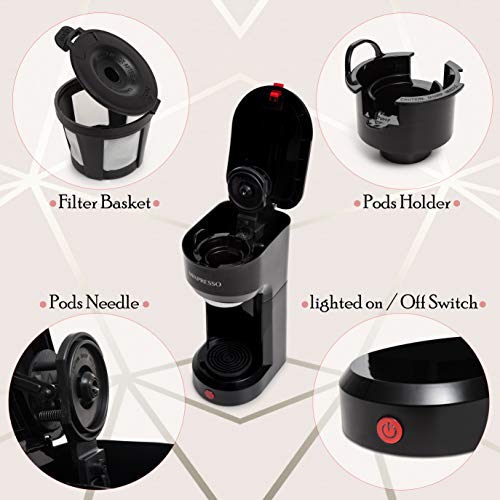 Mixpresso 2-in-1 Coffee Maker – Single Serve & Ground Coffee Brewer, Compact Personal Coffee Machine for Pods & Loose Grounds, Quick Brew 14 oz Portable Small Coffee Maker, Black - Image 2