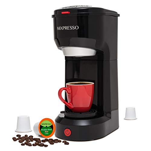 Mixpresso 2-in-1 Coffee Maker – Single Serve & Ground Coffee Brewer, Compact Personal Coffee Machine for Pods & Loose Grounds, Quick Brew 14 oz Portable Small Coffee Maker, Black - Image 1