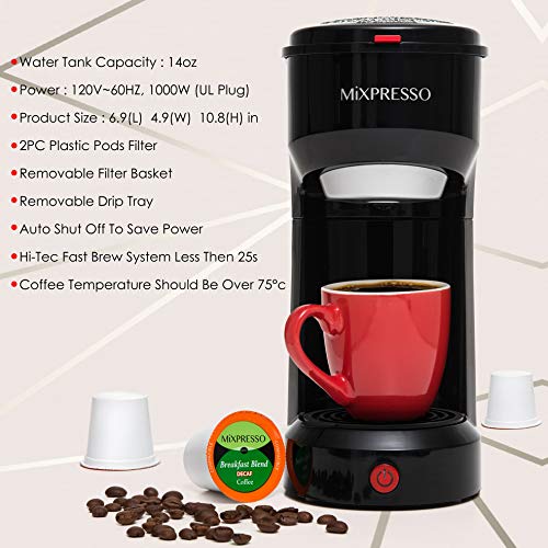 Mixpresso 2-in-1 Coffee Maker – Single Serve & Ground Coffee Brewer, Compact Personal Coffee Machine for Pods & Loose Grounds, Quick Brew 14 oz Portable Small Coffee Maker, Black - Image 4