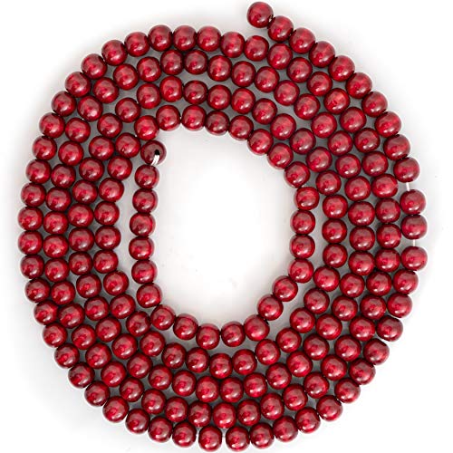 Ornativity Wooden Christmas Garland Decorations - Rustic Wood Beaded Christmas Tree Decorations Garland Bead Strand Xmas Holiday Decor (Cranberry Red) 8'6" - Image 1