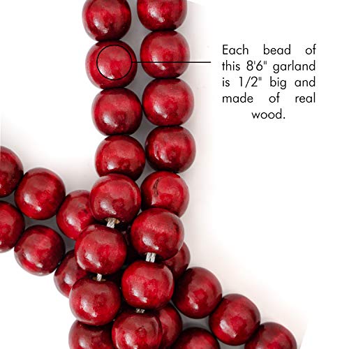 Ornativity Wooden Christmas Garland Decorations - Rustic Wood Beaded Christmas Tree Decorations Garland Bead Strand Xmas Holiday Decor (Cranberry Red) 8'6" - Image 5