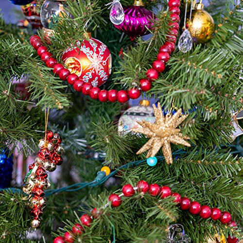 Ornativity Wooden Christmas Garland Decorations - Rustic Wood Beaded Christmas Tree Decorations Garland Bead Strand Xmas Holiday Decor (Cranberry Red) 8'6" - Image 4