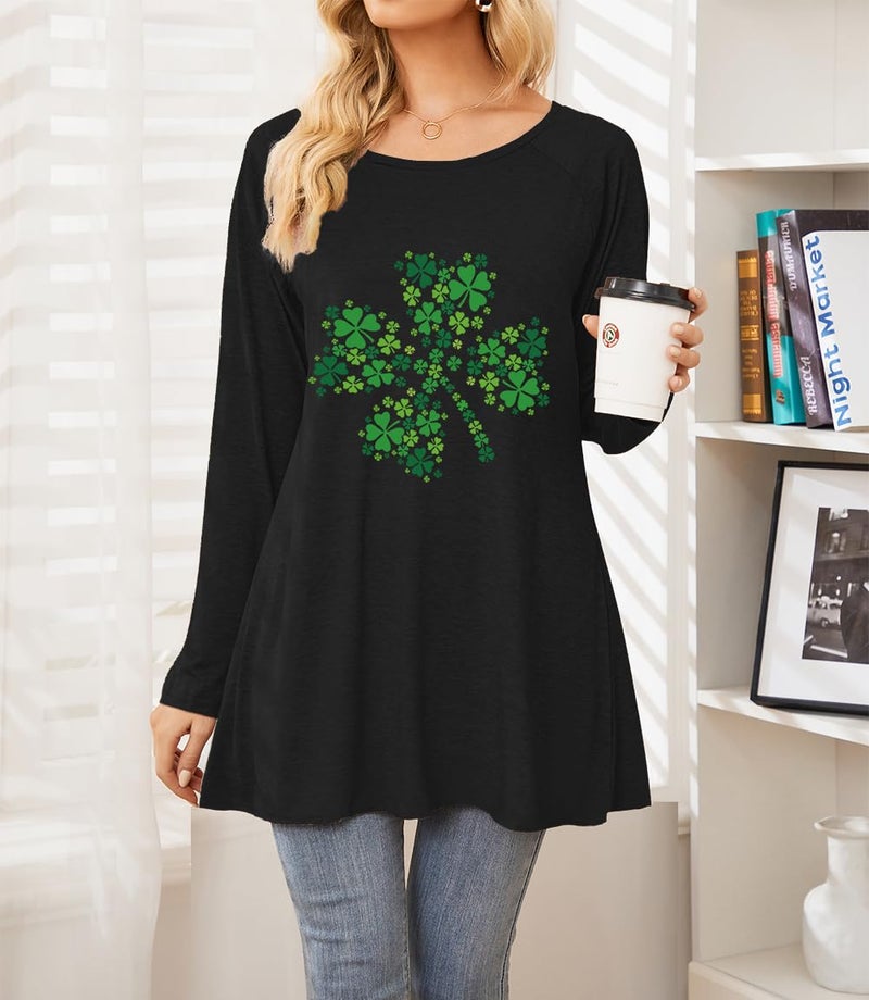 KKG Womens St Patricks Day Shirts Shamrock Long Tunics or Tops to Wear with Leggings Plus Size, Loose Fit Long Sleeves - Image 3