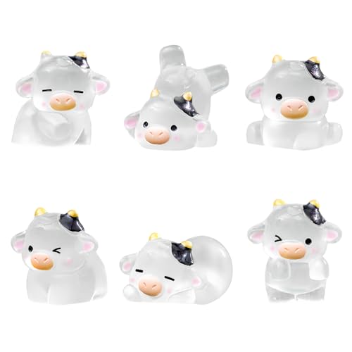 UYUOO 6 Pack Glow in The Dark Cow Car Decor Cute Luminous Resin Dashboard Decorations for Cars 33cm Funny Animal Touchscreen Accessories Transparent - Image 1