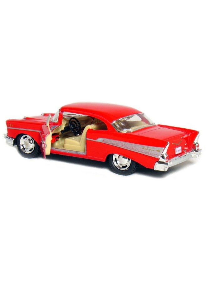 KiNSMART 1957 Chevy Bel Air Coupe Red, 1:40 Scale, Die Cast Metal, Black, 5 Inch, Pull Back Action - Image 2