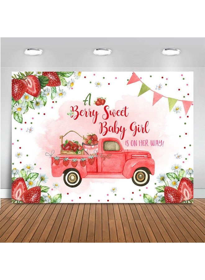 Mocsicka Strawberry Baby Shower Backdrop For Girl A Berry Sweet Baby Girl Is On Her Way Party Decorations Red Strawberry Trucks Baby Shower Photography Background Banner (Red 7X5Ft (82X60 Inch)) - Image 1