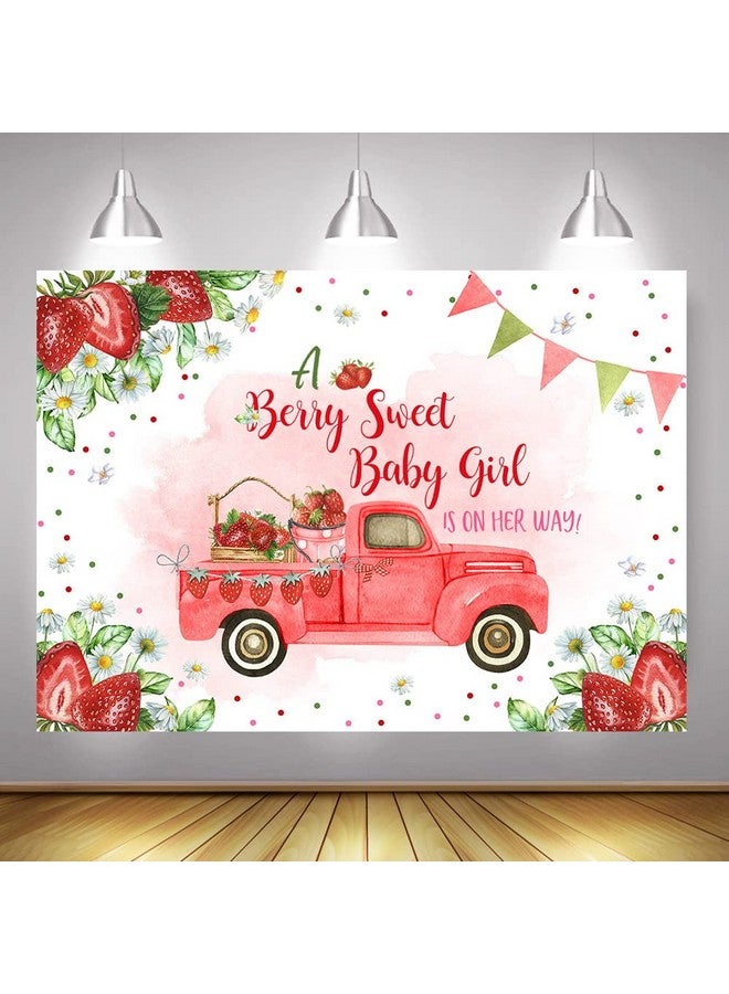 Mocsicka Strawberry Baby Shower Backdrop For Girl A Berry Sweet Baby Girl Is On Her Way Party Decorations Red Strawberry Trucks Baby Shower Photography Background Banner (Red 7X5Ft (82X60 Inch)) - Image 5