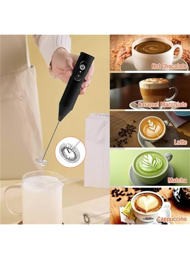 بيوينتي اداة صنع رغوة الحليب المحمولة باليد، ماكينة صنع رغوة كهربائية قابلة لاعادة الشحن، خلاط مشروبات مع خفاقة من الستانلس ستيل للقهوة والماتشا واللاتيه والكابتشينو (اسود) - Image 4