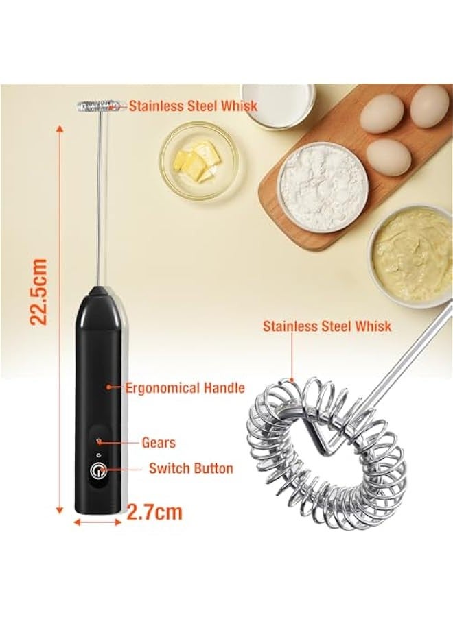 بيوينتي اداة صنع رغوة الحليب المحمولة باليد، ماكينة صنع رغوة كهربائية قابلة لاعادة الشحن، خلاط مشروبات مع خفاقة من الستانلس ستيل للقهوة والماتشا واللاتيه والكابتشينو (اسود) - Image 2