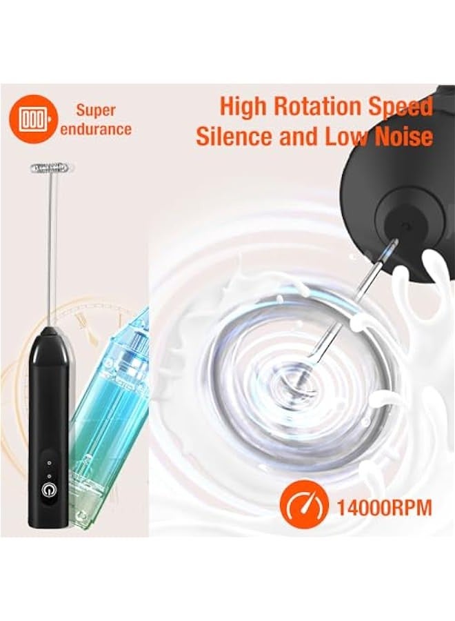 بيوينتي اداة صنع رغوة الحليب المحمولة باليد، ماكينة صنع رغوة كهربائية قابلة لاعادة الشحن، خلاط مشروبات مع خفاقة من الستانلس ستيل للقهوة والماتشا واللاتيه والكابتشينو (اسود) - Image 3