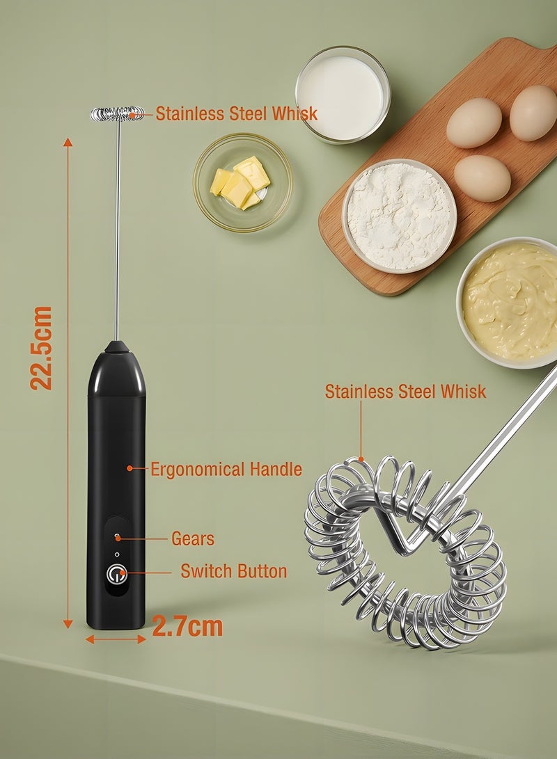 Beauenty Milk Frother Handheld, Electric Rechargeable Foam Maker Frother Wand,Drink Mixer with Stainless Steel Whisk for Coffee,Matcha,Lattes,Cappuccino(Black) - Image 2