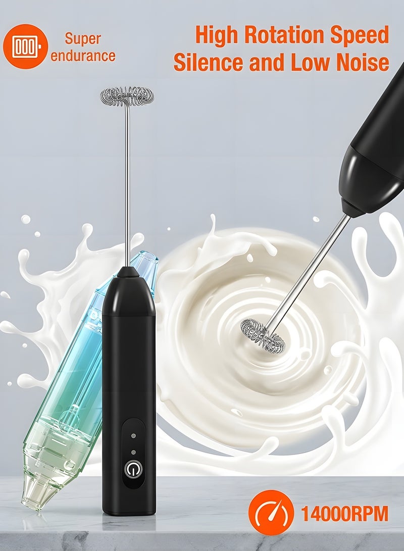 Beauenty Milk Frother Handheld, Electric Rechargeable Foam Maker Frother Wand,Drink Mixer with Stainless Steel Whisk for Coffee,Matcha,Lattes,Cappuccino(Black) - Image 3