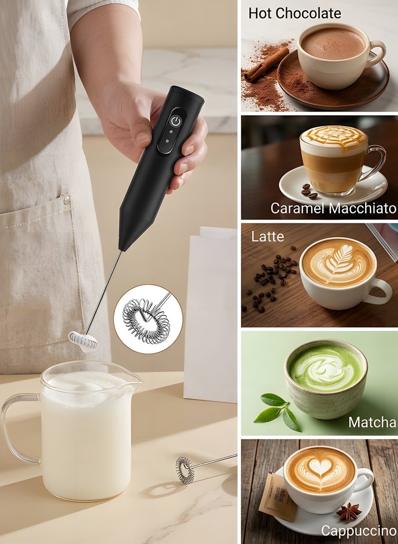 Beauenty Milk Frother Handheld, Electric Rechargeable Foam Maker Frother Wand,Drink Mixer with Stainless Steel Whisk for Coffee,Matcha,Lattes,Cappuccino(Black) - Image 4