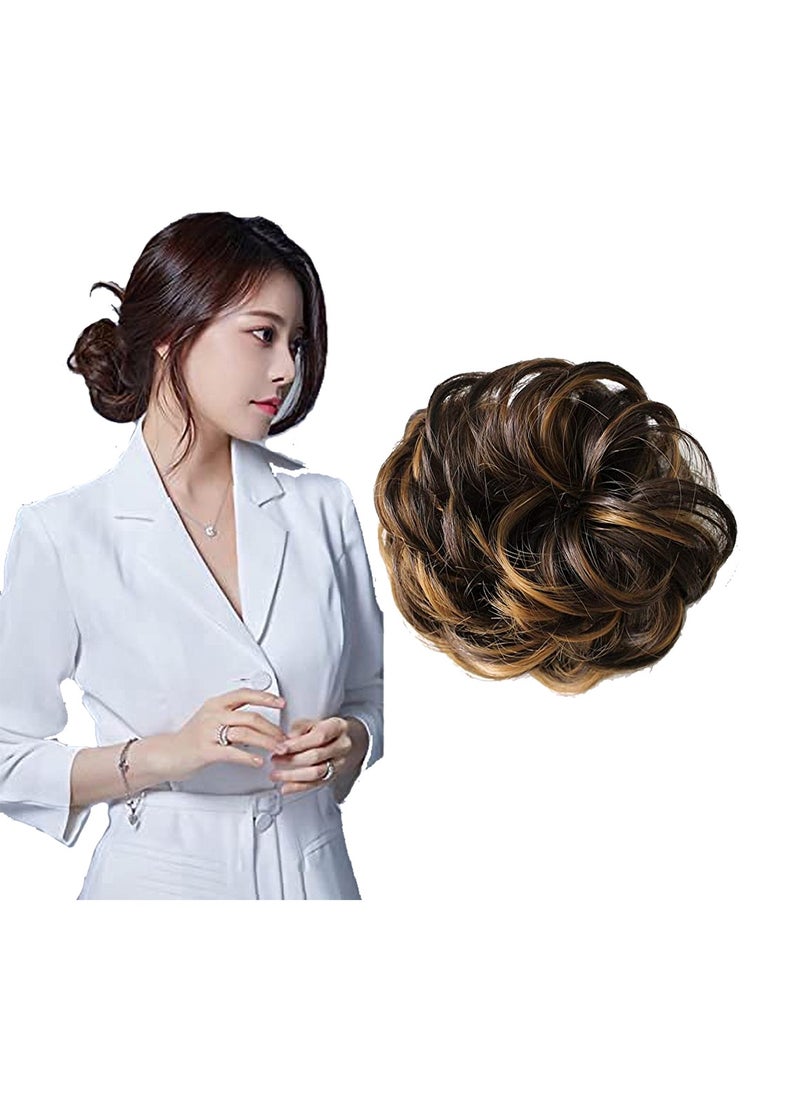 Estelle Messy Hair Bun Scrunchie with Elastic Rubber Band Ponytail Hair Extensions Updo Chignon Donut Ponytail Hairpiece Synthetic Tousled Hair for Women (Color No 18H613)  - Image 2