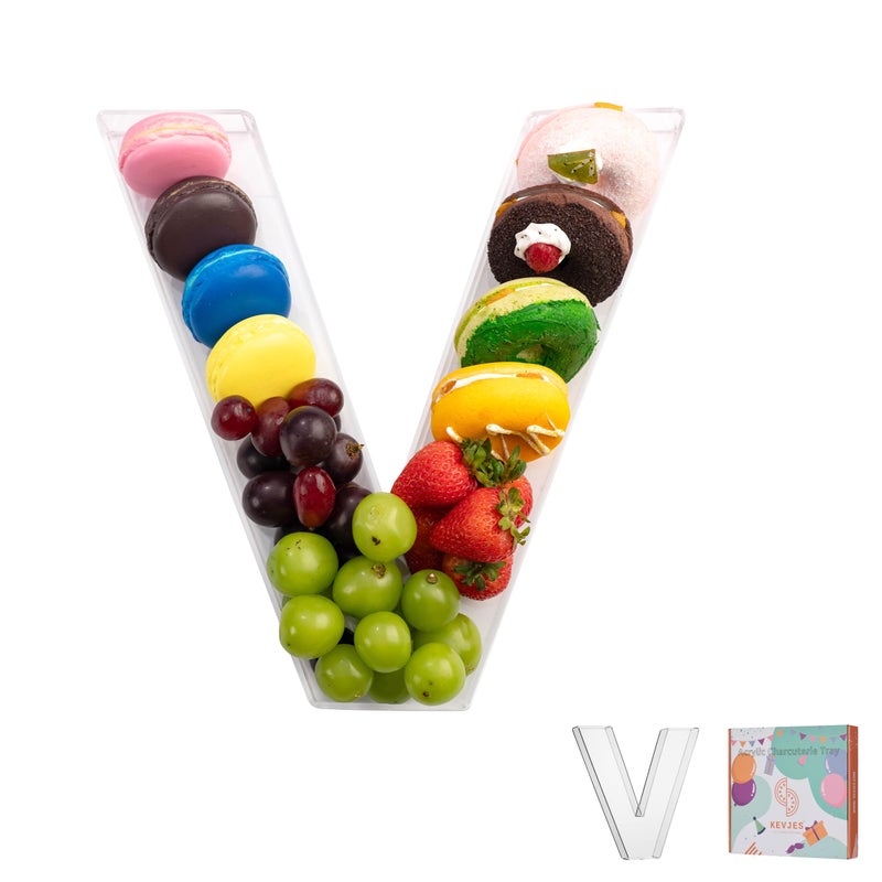 KEVJES 11" Clear Acrylic Letter & Number Charcuterie Tray-Reusable Fillable Alphabet Box for Displaying Candy,Cake,Snacksâ€“ Party Dessert Serving Plate for Birthday, Wedding Anniversaries, Baby Shower (V) - Image 1