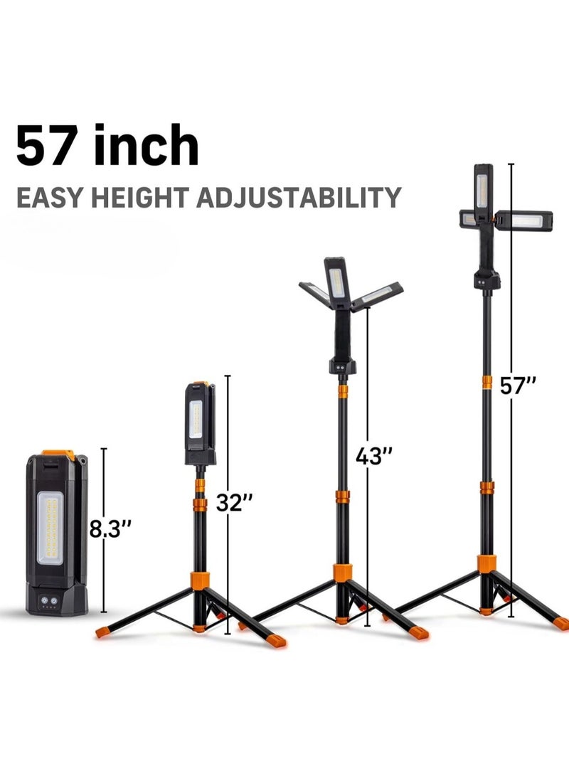 Portable Rechargeable LED Work Light with Telescopic Tripod Stand for Job Sites  - Image 2