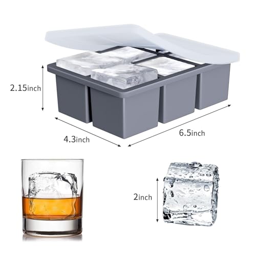 FDDBI Large Ice Cube Tray for Whiskey: FDDBI Big Square Ice Cube Maker for Cocktail - 3Pack Silicone Old Fashioned Ice Cube Trays - 2inch Huge Cubed Ice Trays for Whisky - Image 3