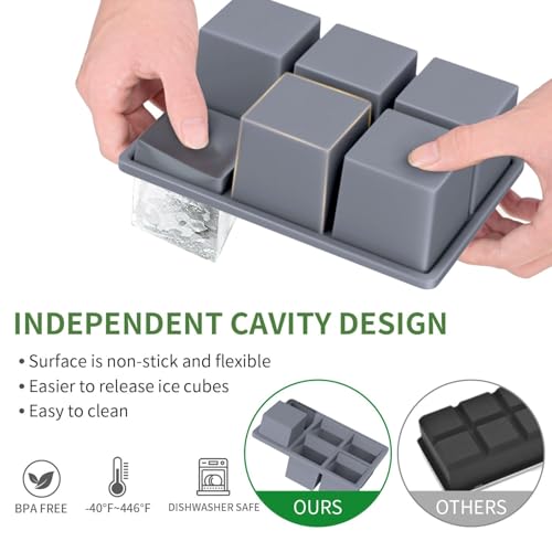FDDBI Large Ice Cube Tray for Whiskey: FDDBI Big Square Ice Cube Maker for Cocktail - 3Pack Silicone Old Fashioned Ice Cube Trays - 2inch Huge Cubed Ice Trays for Whisky - Image 4