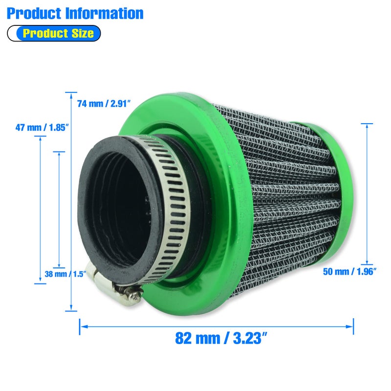 MCHMFG Motorcycle Air Filter 38mm for SSR 110cc 125cc Coolster CRF Dirt Pit Bike GY6 50cc Scooter Moped QMB139 Engine Parts (Green) - Image 3