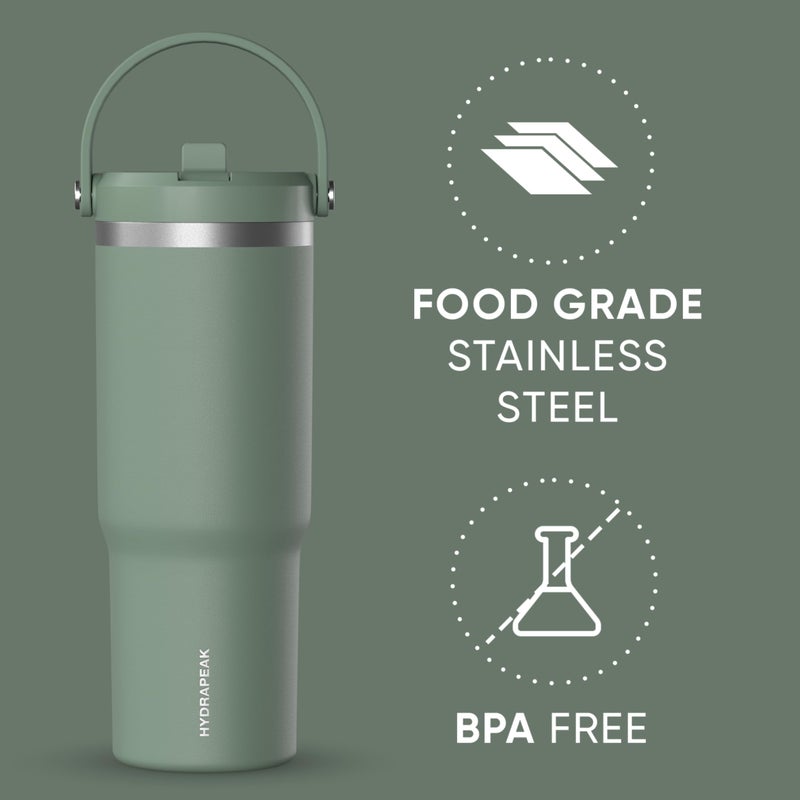Hydrapeak Nomad 32 oz Tumbler with Handle and Straw Lid, Leakproof, Double Insulated, 32oz Cup, Stainless Steel | Sage Leaf - Image 3