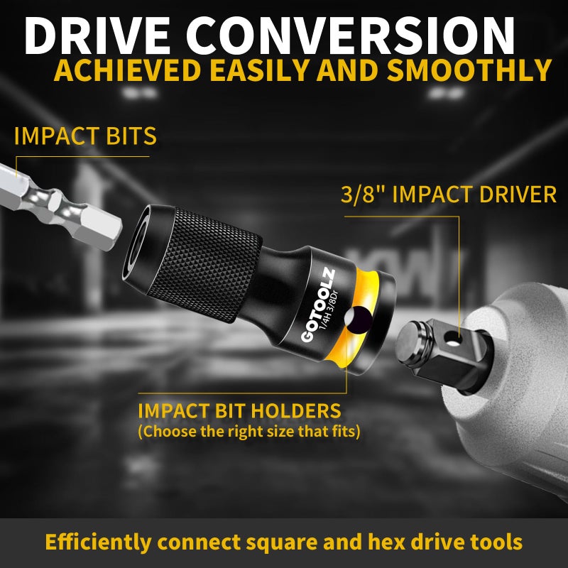 GOTOOLZ Quick Release Impact Bit Holder, 1/4 Inch Drive Female to 1/4 Inch Hex Adapter, Impact to 1/4 Hex Converter, Socket Adapters for Rapid Attach and Release (HC-3P) - Image 4