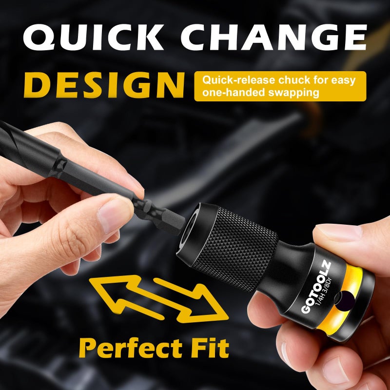 GOTOOLZ Quick Release Impact Bit Holder, 1/4 Inch Drive Female to 1/4 Inch Hex Adapter, Impact to 1/4 Hex Converter, Socket Adapters for Rapid Attach and Release (HC-3P) - Image 5