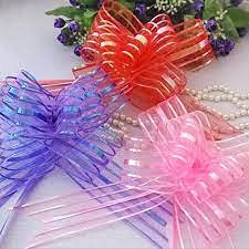 3A Featuretail 10pc Big Organza Pull Bow Flower Ribbon 2InchX35 Inch Long Tulle Tails for Gift Wrap, Wedding &Christmas Gift. 6Inchx6Inch Ready Size (Red Color, Set of 10) - Image 3
