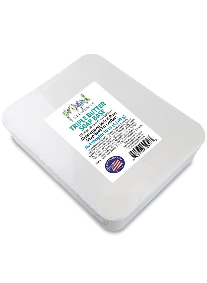 Primal Elements Triple Butter Soap Base (Mango, Shea, and Cocoa Butter) - Moisturizing Melt and Pour Glycerin Soap Base for Crafting and Soap Making, Vegan, Cruelty Free, Easy to Cut - 10 Pound